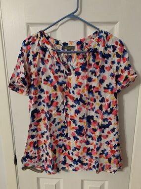 Style & Co. Multicolor Floral Short Sleeve V-Neck Blouse